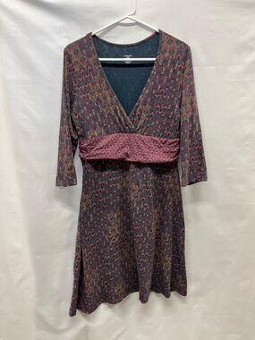 Patagonia Purple and Pink Patterned V-Neck Long Sleeve Dress